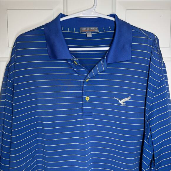 Peter Millar Men's Summer Comfort Golf Polo Shirt Large Blue Stripe Performance - Picture 2 of 8